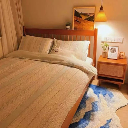 Alfombra de salón con forma especial, antideslizante y lavable, en azul claro con ondas