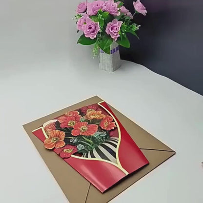 Buquê de Flores Pop-up 3D - Tarjeta Escultura en Papel de Cobre (24,5x29 cm) - Regalo Creativo y Emocionante